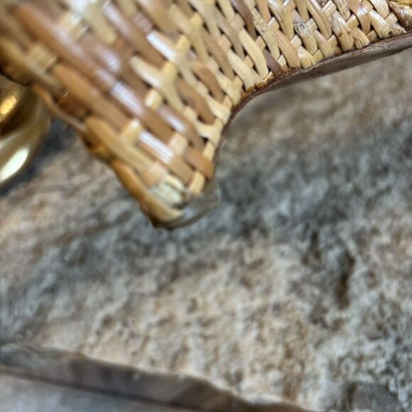 PRADA Vintage Gold Leather Slingback Basket Weave 4" Wedge Heels Sandals 40/9.5 - Picture 7 of 9